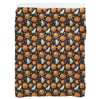 Jack-o-Lanterns and Ghosts with Halloween Candy Pattern Duvet Cover