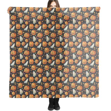 Jack-o-Lanterns and Ghosts with Halloween Candy Pattern Scarf