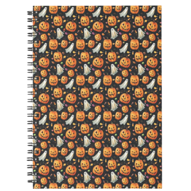 Jack-o-Lanterns and Ghosts with Halloween Candy Pattern Spiral Notebook