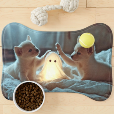 Cute Puppies Playing with a Glowing Ghost Dog Mat