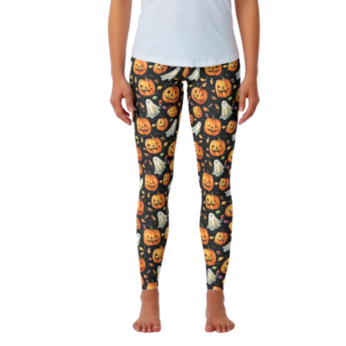 Jack-o-Lanterns and Ghosts with Halloween Candy Pattern Leggings