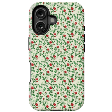 Red Climbing Roses on Cream Pattern iPhone Case