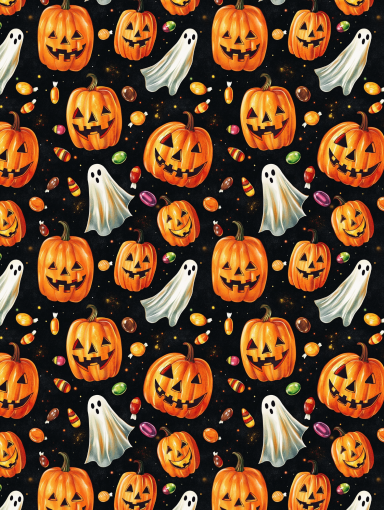 Jack-o-Lanterns and Ghosts with Halloween Candy Pattern