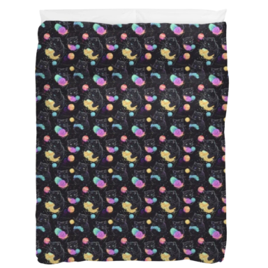 Halloween Cute Black Cats Playing with Yarn Pattern Duvet Cover