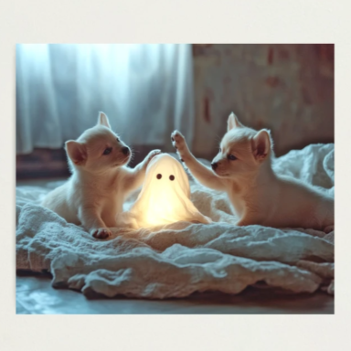 Cute Puppies Playing with a Glowing Ghost Photographic Print