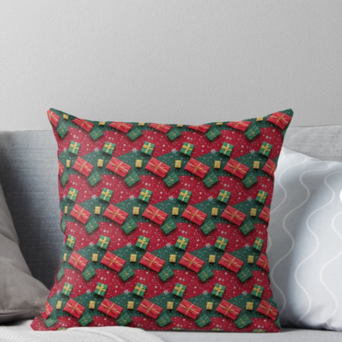 Christmas Theme Presents on Red and Green Pattern Pillow