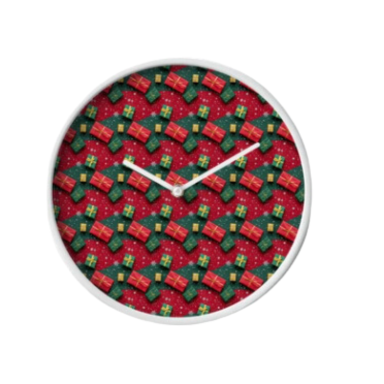 Christmas Theme Presents on Red and Green Pattern Clock