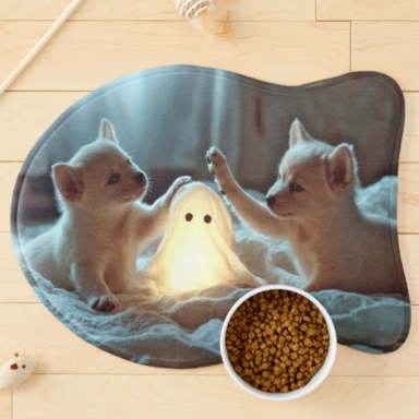 Cute Puppies Playing with a Glowing Ghost Cat Mat