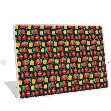 Christmas Presents on Green with Snowflakes Pattern Laptop Skin