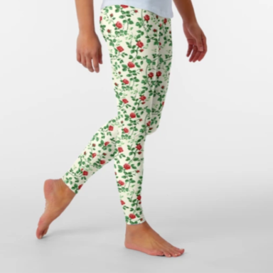 Red Climbing Roses on Cream Pattern Leggings