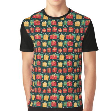 Christmas Presents on Green with Snowflakes Pattern Graphic T-Shirt