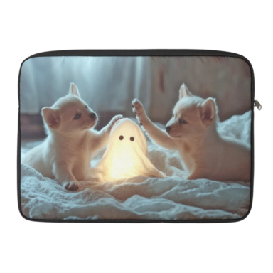 Cute Puppies Playing with a Glowing Ghost Laptop Sleeve