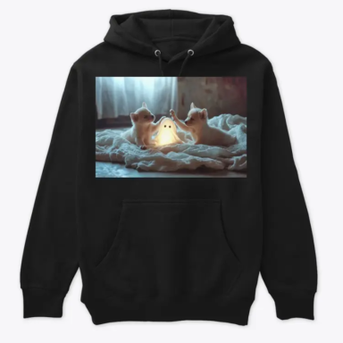 Cute Puppies Playing with Ghost Unisex Premium Pullover Hoodie