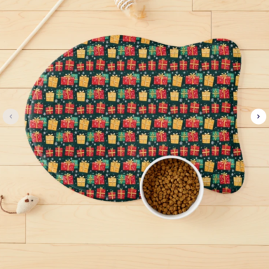 Christmas Presents on Green with Snowflakes Pattern Cat Mat