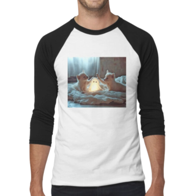 Cute Puppies Playing with a Glowing Ghost Baseball ¾ Sleeve T-Shirt