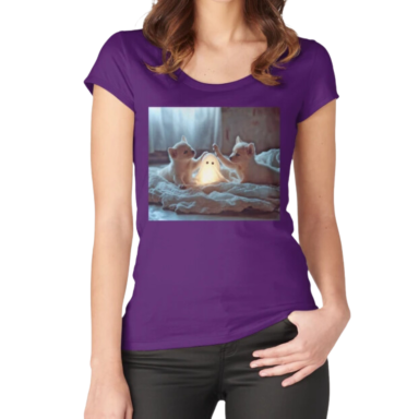 Cute Puppies Playing with a Glowing Ghost Fitted Scoop T-Shirt